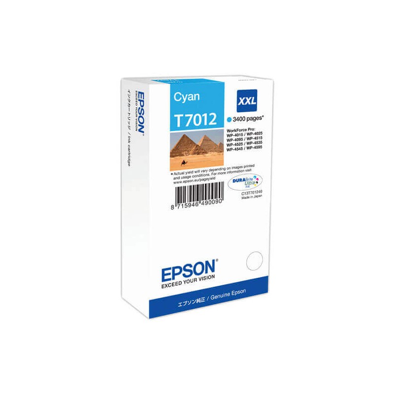 Cartuccia Originale Epson C13T70124010 T7012 XXL C Ciano 34,2ml 3400 Pagine