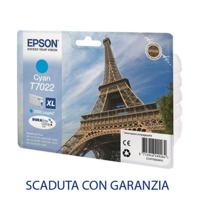 Cartuccia Originale Epson C13T70224010 T7022 C Ciano 21,3ml 2000 Pagine Sotto Scadenza o Scaduta