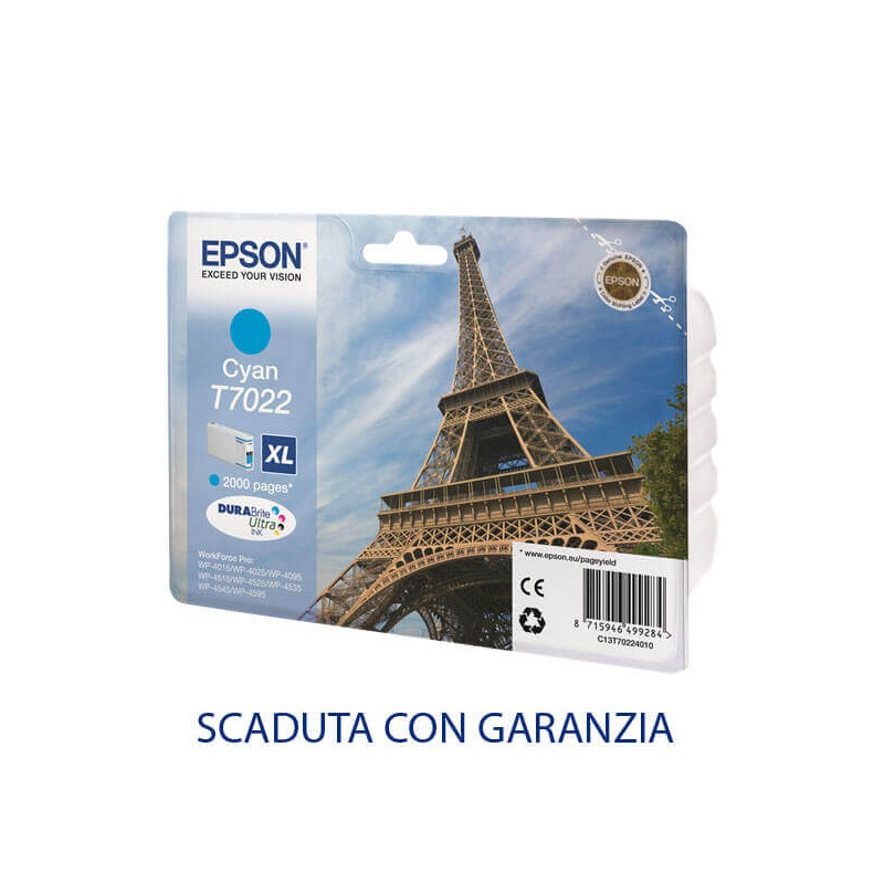 Cartuccia Originale Epson C13T70224010 T7022 C Ciano 21,3ml 2000 Pagine Sotto Scadenza o Scaduta