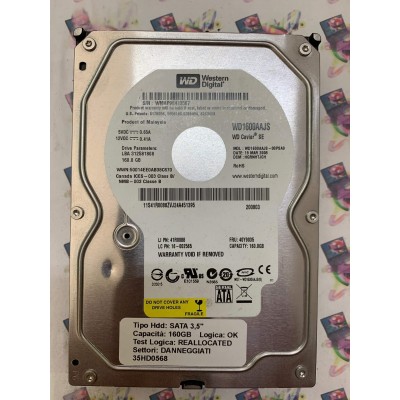 Hard Disk Usato Semifunzionante SATA 3,5" 160GB WD WD1600AAJS-08PSA0 HGRNHTJICH 19 MAR 2008