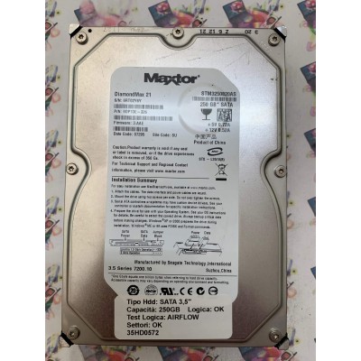 Hard Disk Usato Semifunzionante SATA 3,5" 250GB MAXTOR STM3250820AS 9DP13E-326 3.AAE 07295 SU
