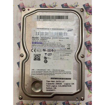 Hard Disk Usato Semifunzionante SATA 3,5" 250GB SAMSUNG HD252HJ 486931HQA11706 2008.10