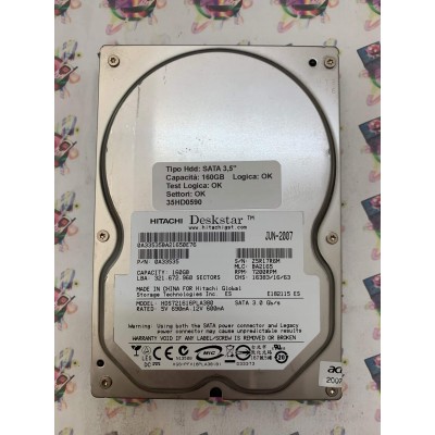 Hard Disk Usato Funzionante 100% OK SATA 3,5" 160GB HITACHI HDS721616PLA380 BA2165 0A33535 JUN 2007