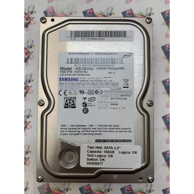 Hard Disk Usato Funzionante 100% OK SATA 3,5" 160GB SAMSUNG HD161HJ 321131HQ943032 2008.09