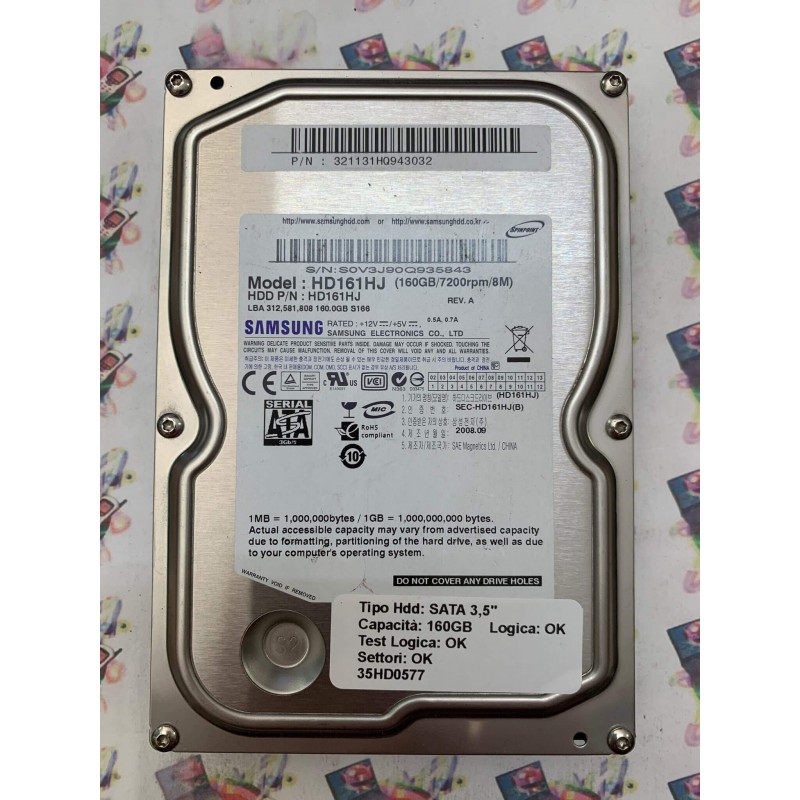 Hard Disk Usato Funzionante 100% OK SATA 3,5" 160GB SAMSUNG HD161HJ 321131HQ943032 2008.09