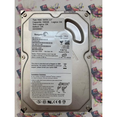 Hard Disk Usato Funzionante 100% OK SATA 3,5" 160GB SEAGATE ST3160212AS 9BD112-065 3.AAE 07205 WU