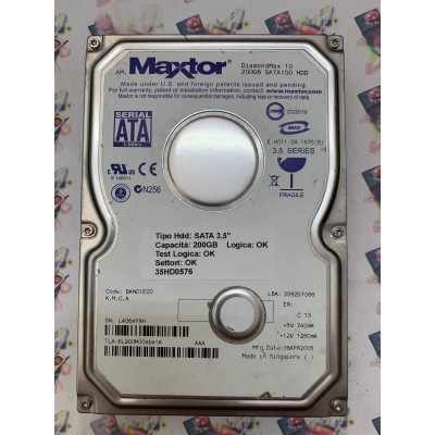 Hard Disk Usato Funzionante 100% OK SATA 3,5" 200GB MAXTOR 6L200M0 6L200M004641A BANC1E00 06 APR 2005