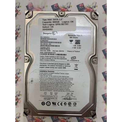 Hard Disk Usato Semifunzionante SATA 3,5" 500GB SEAGATE ST3500320AS 9BX154-303 SD15 09086 KRATSG