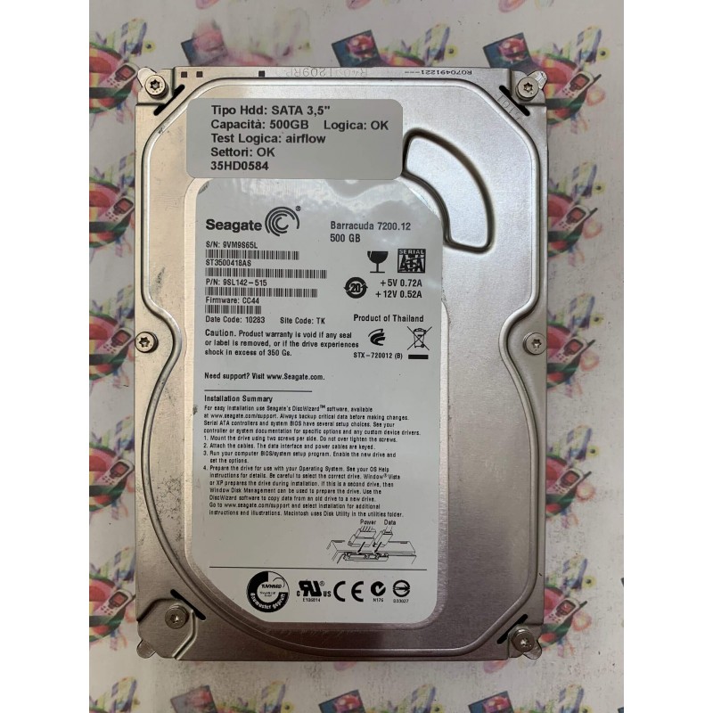 Hard Disk Usato Semifunzionante SATA 3,5" 500GB SEAGATE ST3500418AS 9SL142-515 CC44 10283 TK