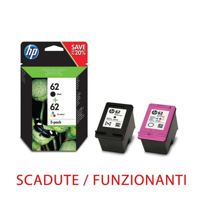 Multipack 2 Cartucce Originali HP 62 N9J71AE Bk Colore Scadute con Garanzia