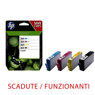 Multipack 4 Cartucce Originali HP 364 N9J73AE Bk C M Y Scadute con Garanzia