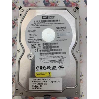 Hard Disk Usato Funzionante 100% OK SATA 3,5" 160GB WD WD1600AAJS WD1600AAJS-22PSA0 08 NOV 2007