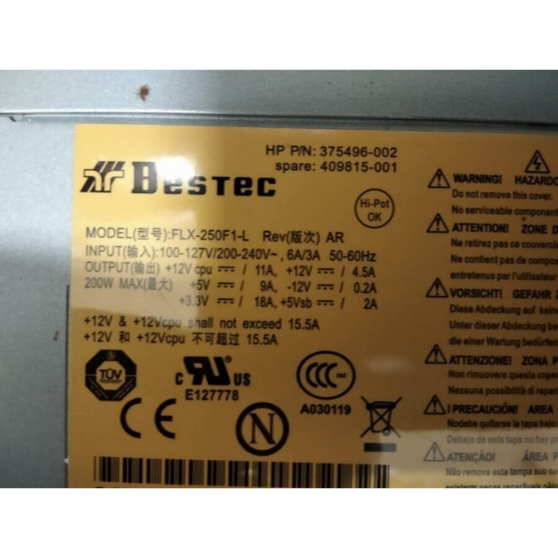 Alimentatore Hp FLX-250F1-L 375496-002 409815-001 Usato Funzionante Max 200W