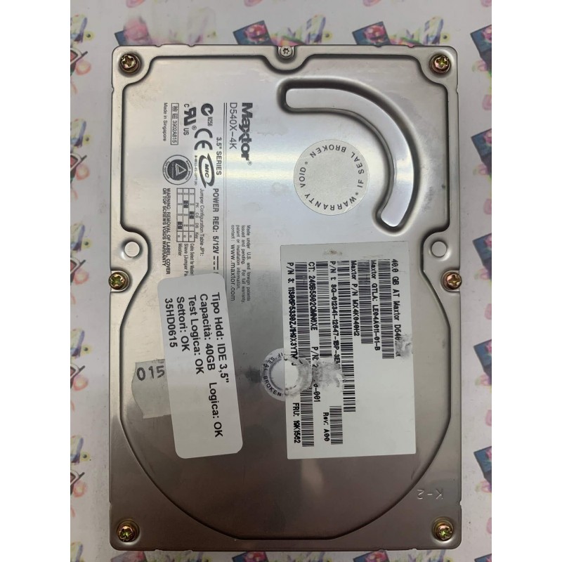 Hard Disk Usato Funzionante 100% OK IDE 3,5" 40GB MAXTOR D540X-4K MX4K040H2 A00