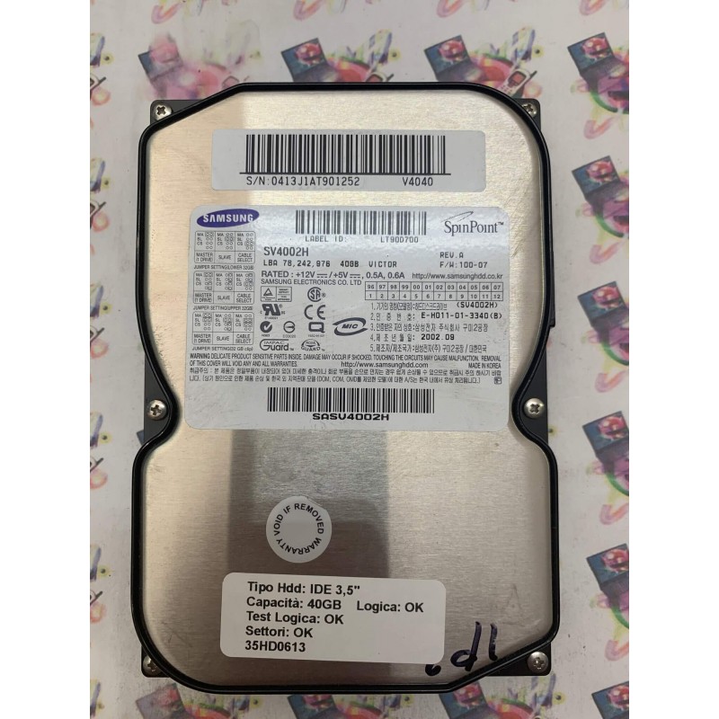 Hard Disk Usato Funzionante 100% OK IDE 3,5" 40GB SAMSUNG SV4002H A 100-07 2002.09