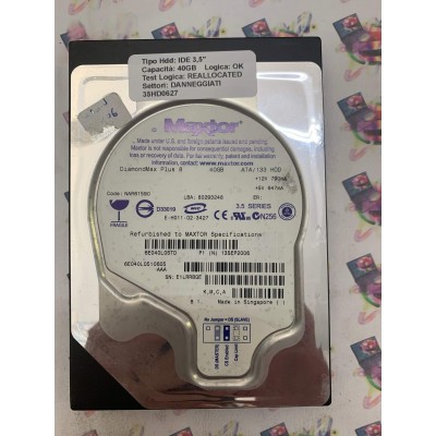 Hard Disk Usato Semifunzionante IDE 3,5" 40GB MAXTOR 6E040L0510605 NAR61590 13 SEP 2006