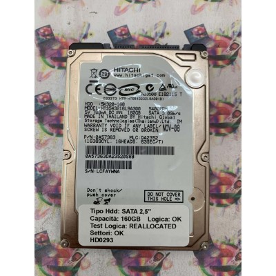 Hard Disk Usato Semifunzionante SATA 2,5" 160GB HITACHI HTS543216L9A300 5K320-160 0A57363 DA2352 NOV-08