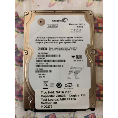 Hard Disk Usato Semifunzionante SATA 2,5" 250GB SEAGATE ST9250827AS 9DG134-188 3.AAA 09167 WU
