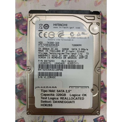 Hard Disk Usato Semifunzionante SATA 2,5" 320GB HITACHI HTE725032A9A364 0A73253 JUN-10