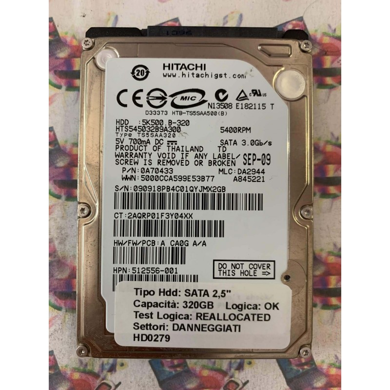Hard Disk Usato Semifunzionante SATA 2,5" 320GB HITACHI HTS545032B9A300 0A70433 SEP-09