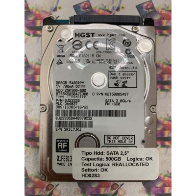 Hard Disk Usato Semifunzionante SATA 2,5" 500GB HGST HTS545050A7E380 0J23335 FEB-13