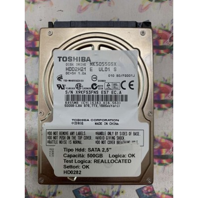 Hard Disk Usato Semifunzionante SATA 2,5" 500GB TOSHIBA MK5055GSX HDD2H21 E UL01 S 010 BO FG001J