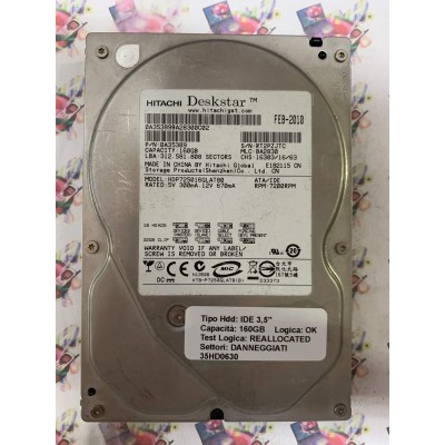 Hard Disk Usato Semifunzionante IDE 3,5" 160GB HITACHI HDP725016GLAT80 0A35389 BA2830 FEB-2010