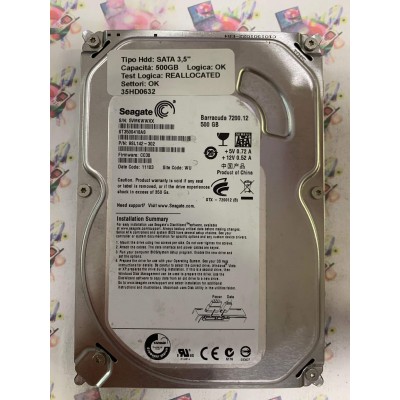 Hard Disk Usato Semifunzionante SATA 3,5" 500GB SEAGATE ST3500418AS 9SL142-302 CC38 11183 WU