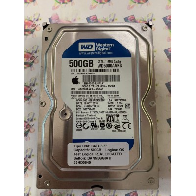Hard Disk Usato Semifunzionante SATA 3,5" 500GB WD WD5000AAKS-40V6A0 HHRNNTJAHN 18 OCT 2010