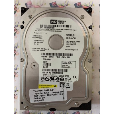 Hard Disk Usato Semifunzionante SATA 3,5" 80GB WD WD800JD-75MSA3 HSBANTJCH 08 APR 2007