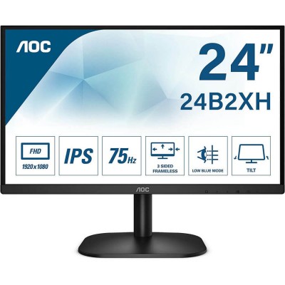AOC Monitor Italia 24B2XH LED da 23.8" IPS, FHD, 1920 x 1080, 75 Kz, VGA, HDMI, Nero