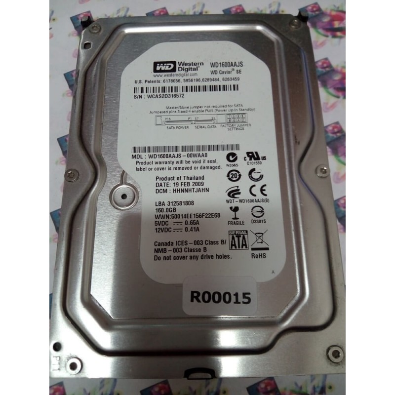 Hard Disk Usato Sata 3,5" 160Gb WD WD1600AAJS-00WAA0