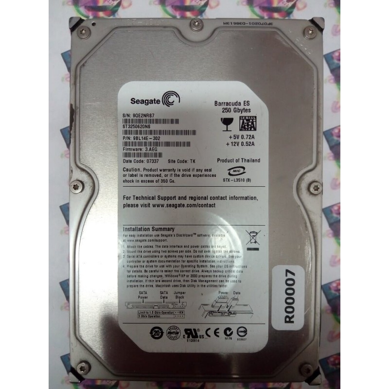 Hard Disk Usato Sata 3,5" 250Gb SEAGATE ST3250620NS 98L14E-302