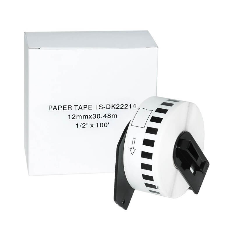 ETICHETTA ADESIVA IN CARTA COMPATIBILE BROTHER DK-22214 12mm X 30,48 mt CON SUPPORTO IN PLASTICA