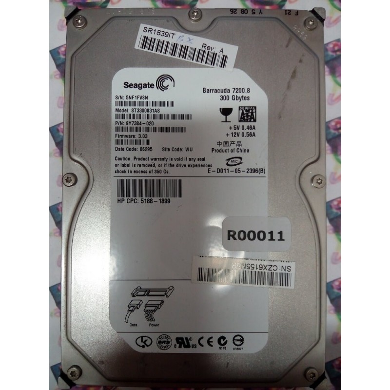 Hard Disk Usato Sata 3,5" 300Gb SEAGATE ST3300831AS 9Y7384-020
