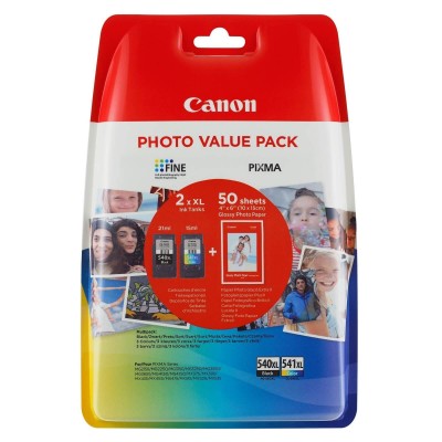 Kit 2 Cartucce Originali Canon 5222B013 PG-540XL + CL-541XL Bk Col + Carta Fotografica 50 Fogli 10x15cm