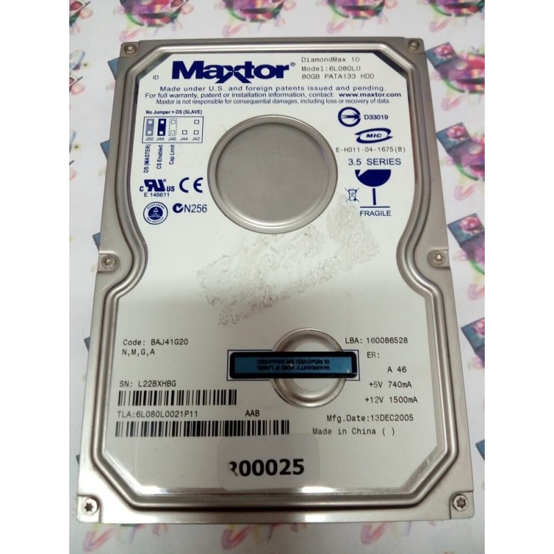 Hard Disk Usato Ide 3,5" 80Gb Maxtor 6L080L0