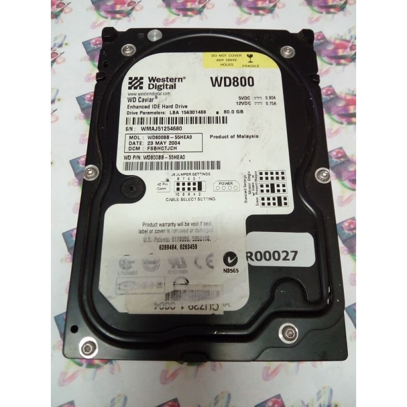 Hard Disk Usato Ide 3,5" 80Gb WD WD800BB-55HEA0