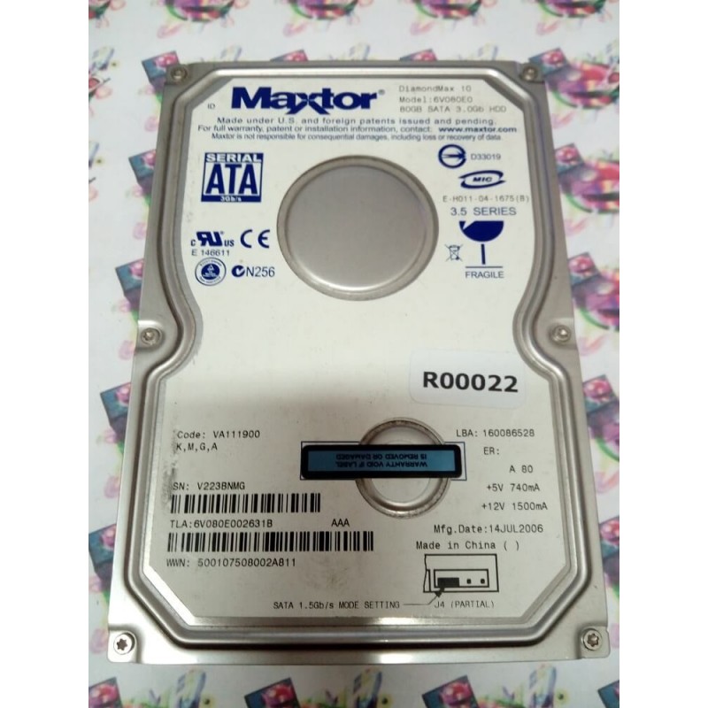 Hard Disk Usato Sata 3,5" 80Gb MAXTOR 6V080E0
