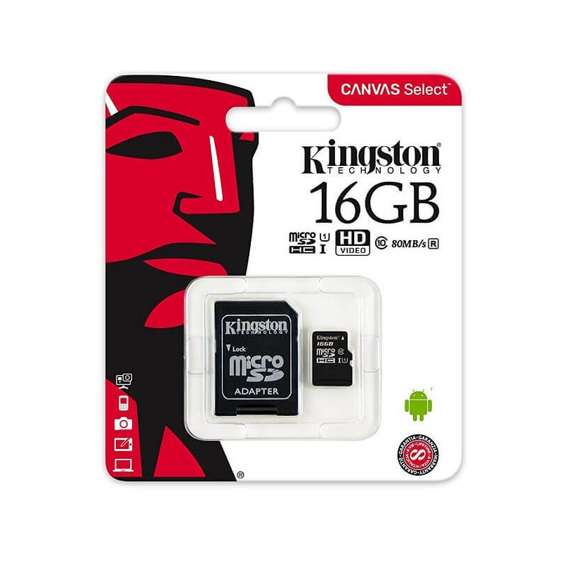 MicroSd Kingston 16Gb Casse 10 SDCS/16GB  